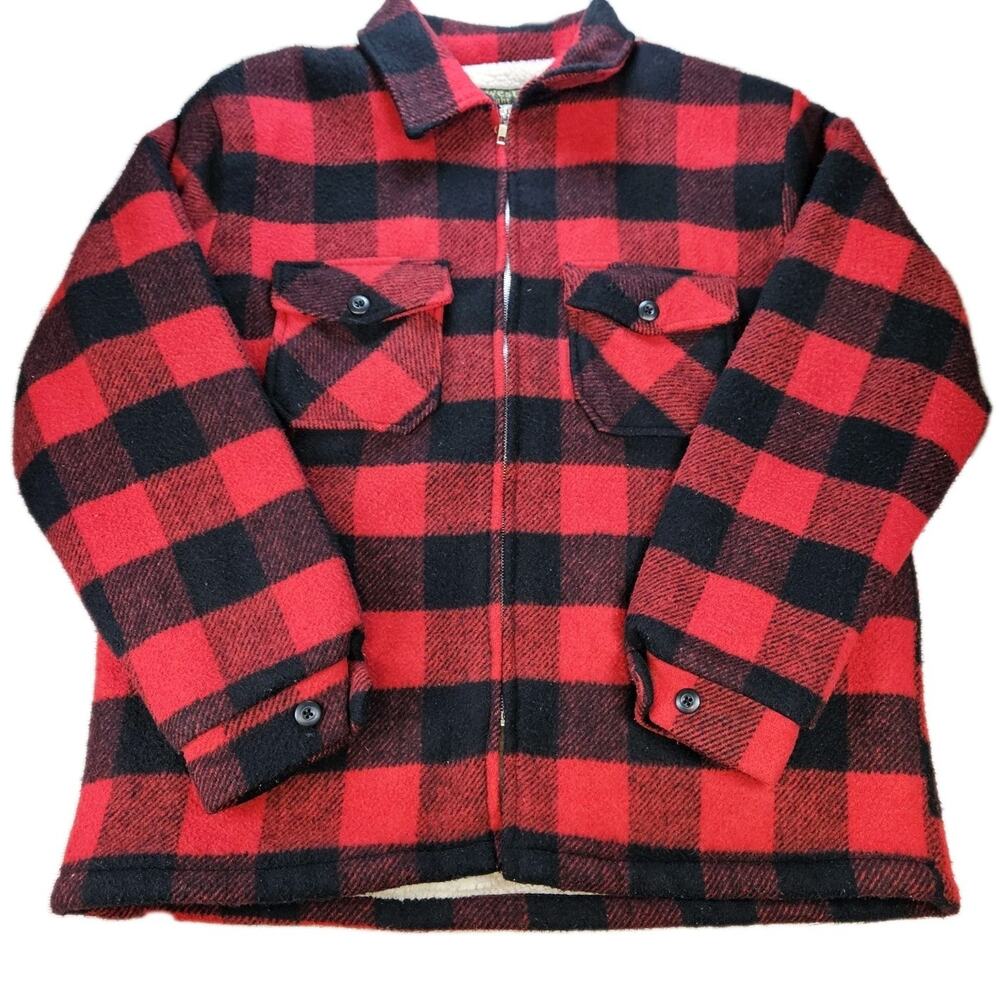 Northwest Winter Weight Men's XL Heavyweight Thick Wool Blend Plaid Flannel Zip